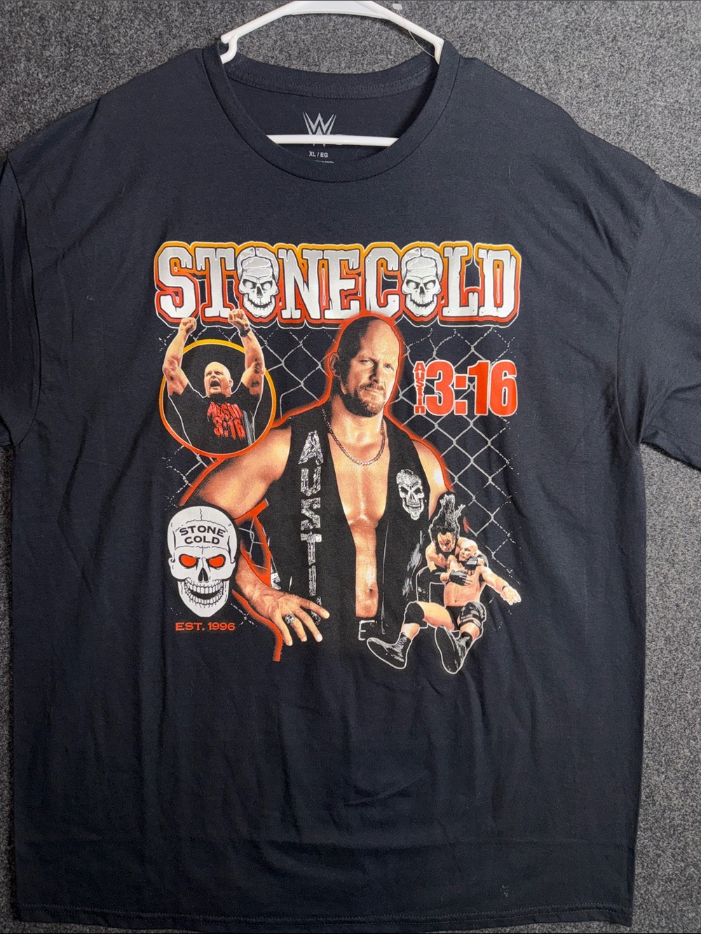 WWE Stone Cold Graphic Tee - Black with Orange and White Print